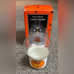 Vintage Halloween Candle Holder Votive Pumpkin Face 5” Kmart